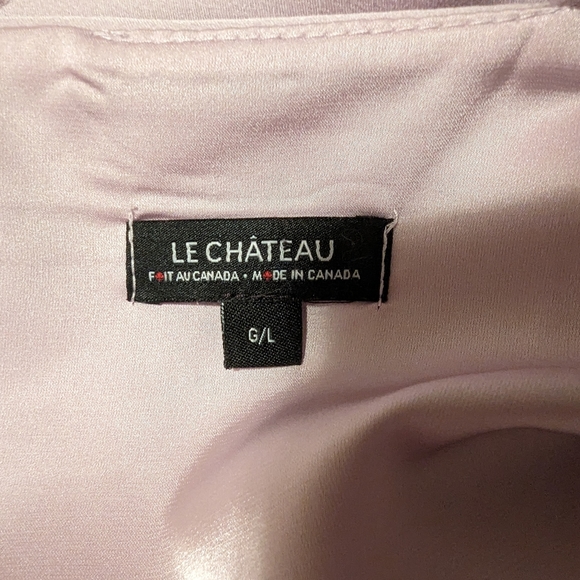 NWOT LE CHATEAU 'Satin Cold Shoulder' Lavender Midi Dress Size L With POCKETS - Picture 7 of 9